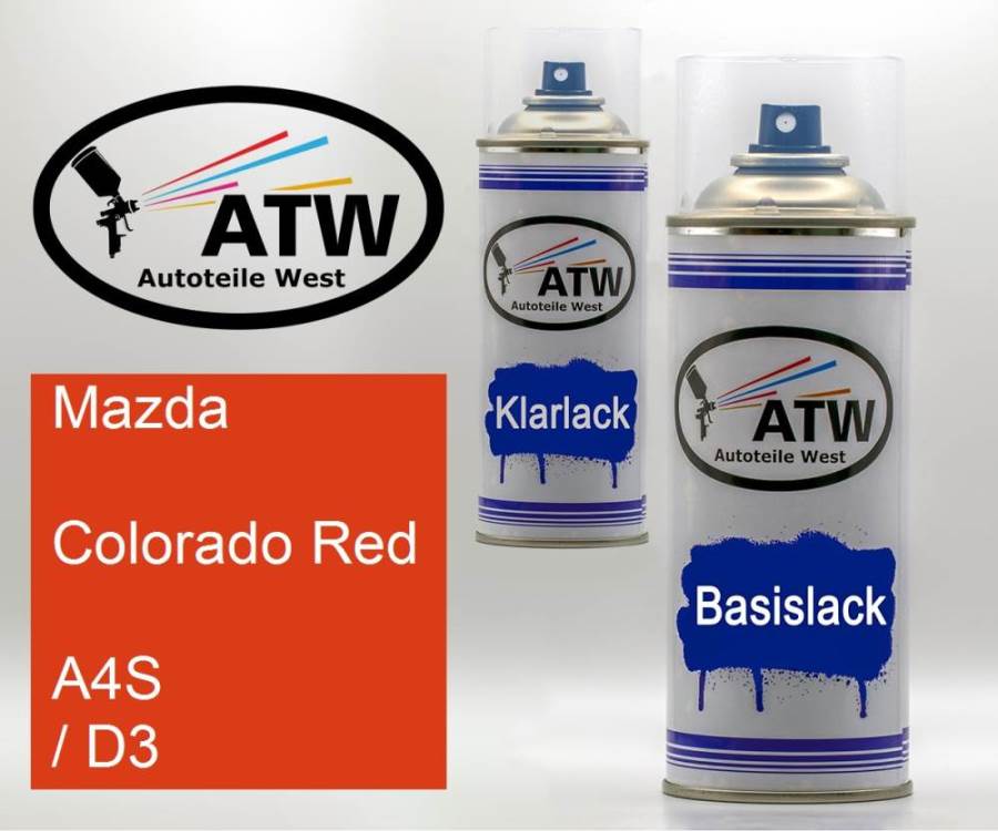 Mazda, Colorado Red, A4S / D3: 400ml Sprühdose + 400ml Klarlack - Set, von ATW Autoteile West.
